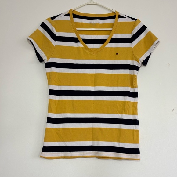 ✨Tommy Hilfiger Striped V-Neck Tee – Size L - Picture 1 of 3